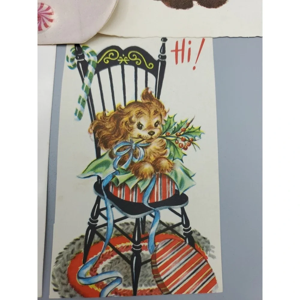 7 Old‎ Vintage Used Greeting Card Fronts Christmas Cute Kawaii cat dog Snowman
